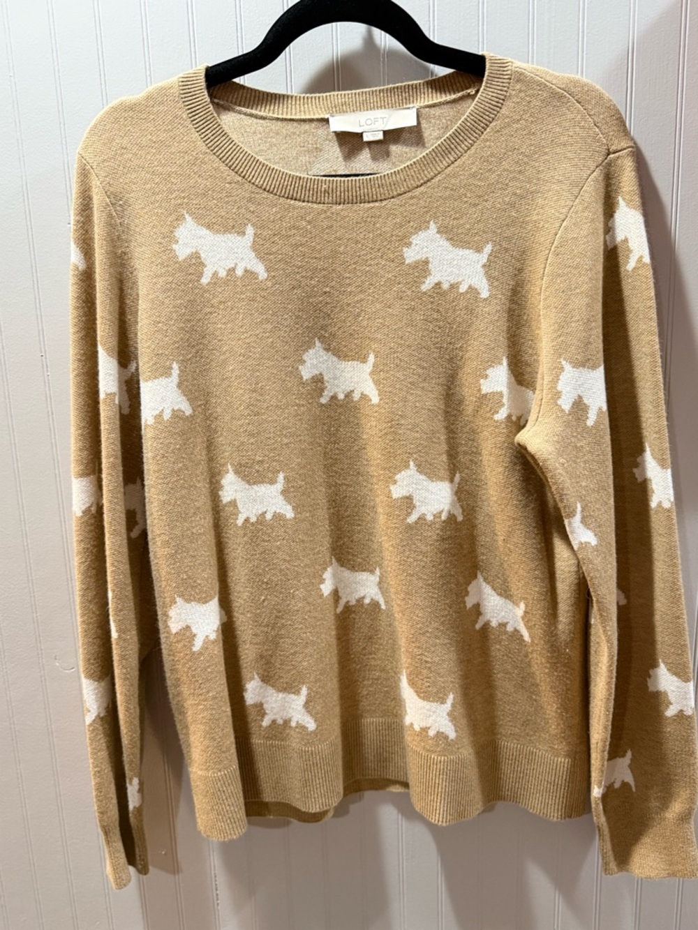 LOFT Camel Sweater with White Dog Motif - Picture 2 of 4